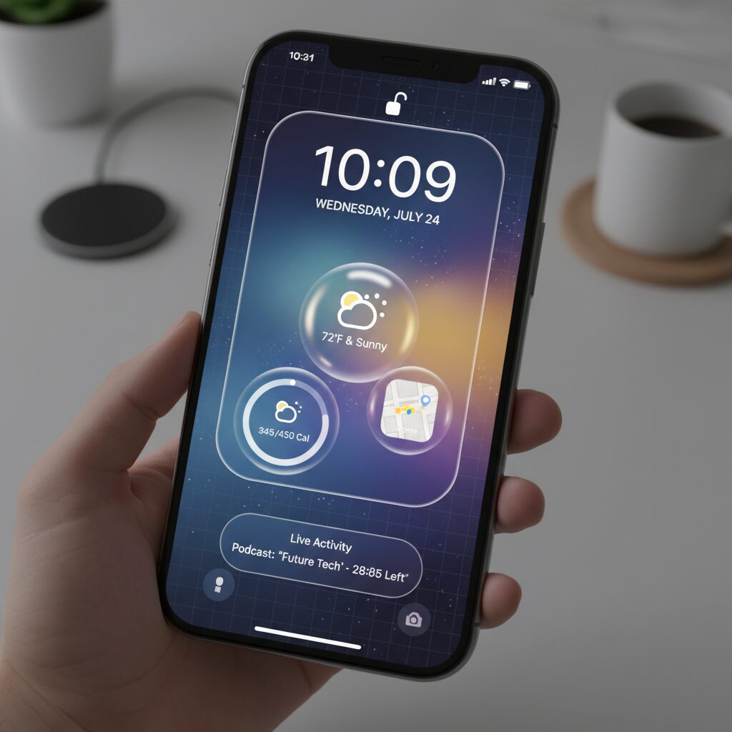 iOS 19 Design Rumors: visionOS Glass UI and Spatial Depth on the Lock Screen のイメージ